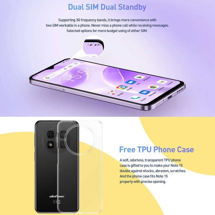 Ulefone Note 15 Smartphone 2GB+64GB 6.22 inch Android 12 Dual SIM Ulefone Note 15 3G Cellphone